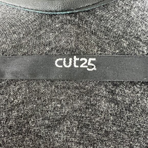 Cut 25 Open Front Cardigan Sweater Gray Leather Accents Long Sleeve Size 4 - Picture 7 of 9